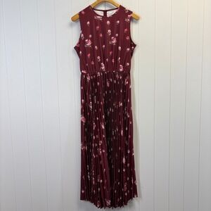 Womens Cocktail Pleated Sleeveless Maxi Dress Size L Burgundy Romantic Feminine